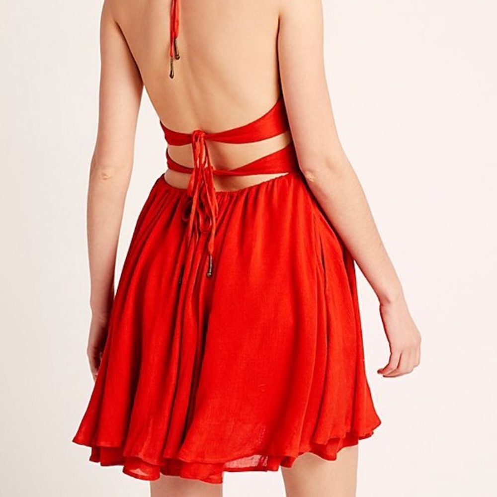 Free People NWT RARE Red Boho Dress with Jingle Ties, Size XS